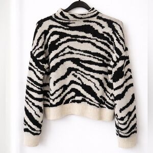 Zebra Print Knit Sweater Black Cream Women’s Size L